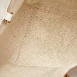 Pre Owned Loewe White/Ecru Leather and Anagram Canvas Small Hammock Bag