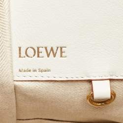 Pre Owned Loewe White/Ecru Leather and Anagram Canvas Small Hammock Bag