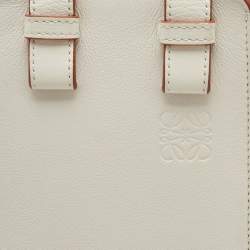 Pre Owned Loewe White/Ecru Leather and Anagram Canvas Small Hammock Bag