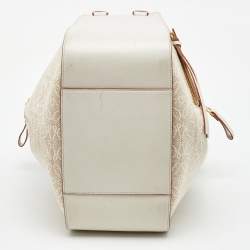 Pre Owned Loewe White/Ecru Leather and Anagram Canvas Small Hammock Bag