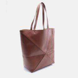 Pre Owned Loewe Puzzle Fold Large Brown Leather Tote Bag