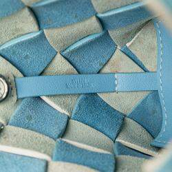 Pre Owned Loewe Blue White Mini Woven Calfskin Gingham Surplus Basket Bag