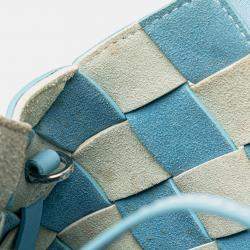 Pre Owned Loewe Blue White Mini Woven Calfskin Gingham Surplus Basket Bag