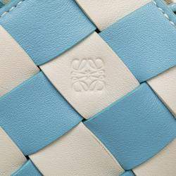 Pre Owned Loewe Blue White Mini Woven Calfskin Gingham Surplus Basket Bag