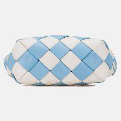 Pre Owned Loewe Blue White Mini Woven Calfskin Gingham Surplus Basket Bag