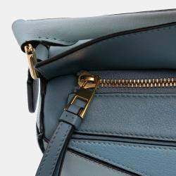 Pre Owned Loewe Blue Small Tricolor Calfskin Puzzle Satchel