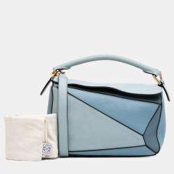 Pre Owned Loewe Blue Small Tricolor Calfskin Puzzle Satchel