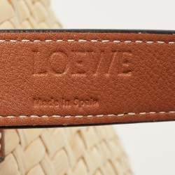 Pre Owned Loewe Beige/Brown Raffia and Leather Medium Basket Tote