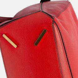 Pre Owned Loewe Red Medium Tricolor Calfskin Puzzle Satchel