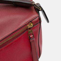 Pre Owned Loewe Red Medium Tricolor Calfskin Puzzle Satchel