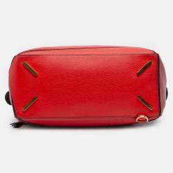 Pre Owned Loewe Red Medium Tricolor Calfskin Puzzle Satchel