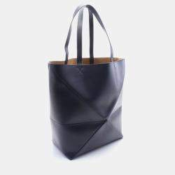 Pre Owned Loewe Puzzle Fold Large Navy Leather Tote Bag