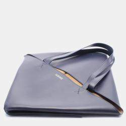 Pre Owned Loewe Puzzle Fold Large Navy Leather Tote Bag