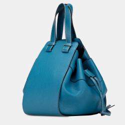Pre Owned Loewe Blue Small Grained Calfskin Drawstring Hammock Bag