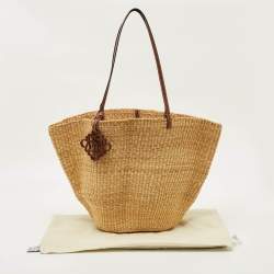 Pre Owned Loewe Natural/Tan Woven Raffia Shell Basket Bag