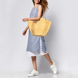 Pre Owned Loewe Natural/Tan Woven Raffia Shell Basket Bag