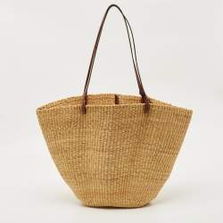 Pre Owned Loewe Natural/Tan Woven Raffia Shell Basket Bag