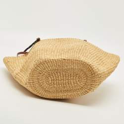 Pre Owned Loewe Natural/Tan Woven Raffia Shell Basket Bag