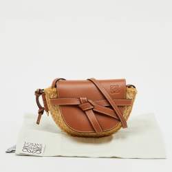 Pre Owned Loewe Beige/Tan Raffia and Leather Mini Gate Shoulder Bag