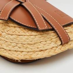 Pre Owned Loewe Beige/Tan Raffia and Leather Mini Gate Shoulder Bag