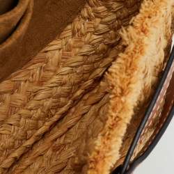 Pre Owned Loewe Beige/Tan Raffia and Leather Mini Gate Shoulder Bag