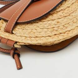 Pre Owned Loewe Beige/Tan Raffia and Leather Mini Gate Shoulder Bag