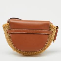 Pre Owned Loewe Beige/Tan Raffia and Leather Mini Gate Shoulder Bag
