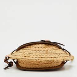Pre Owned Loewe Beige/Tan Raffia and Leather Mini Gate Shoulder Bag