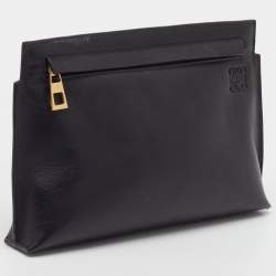 Pre Owned Loewe Black/Orange Leather and Patent Leather Anagram T Pouch