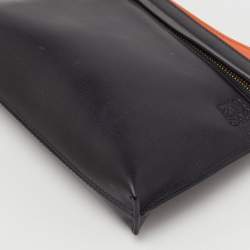 Pre Owned Loewe Black/Orange Leather and Patent Leather Anagram T Pouch