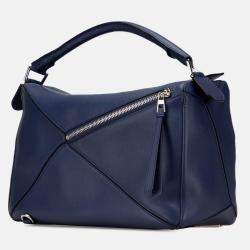 Pre Owned Loewe Blue Large Calfskin Puzzle Satchel