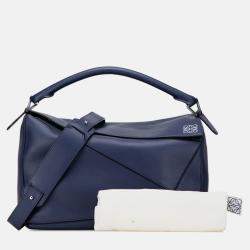 Pre Owned Loewe Blue Large Calfskin Puzzle Satchel