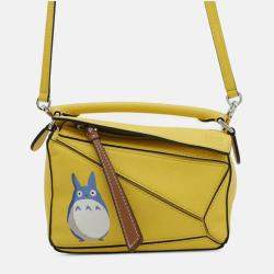 Pre Owned Loewe Yellow Studio Ghibli My Neighbor Totoro Mini Calfskin Puzzle Satchel