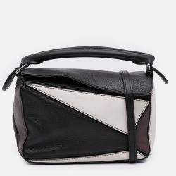 Pre Owned Loewe Black White Mini Tricolor Calfskin Puzzle Satchel