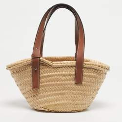مملوكة مسبقًا Loewe Beige/Brown Raffia and Leather Small Basket Tote