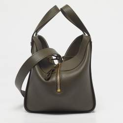 Pre Owned Loewe Olive Green Leather Small Hammock Shoulder Bag