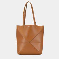 Pre Owned Loewe Brown Medium Shiny Calfskin Puzzle Fold Tote