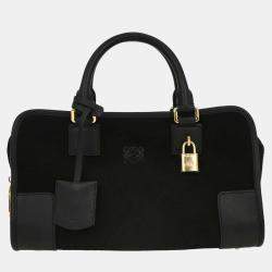 Pre Owned Loewe Black Suede Leather Amazona 28 Handbag