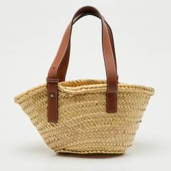 مملوكة مسبقًا Loewe Beige/Brown Raffia and Leather Bolso Small Basket Bag
