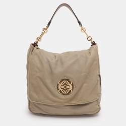 Pre Owned Loewe Olive/Burgundy Karung and Leather Anagram Shoulder Bag