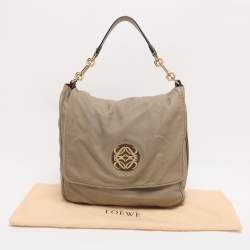 Pre Owned Loewe Olive/Burgundy Karung and Leather Anagram Shoulder Bag