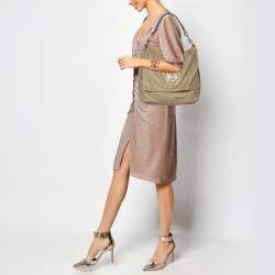 Pre Owned Loewe Olive/Burgundy Karung and Leather Anagram Shoulder Bag