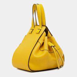 Pre Owned Loewe Yellow Small Grained Calfskin Drawstring Hammock Satchel
