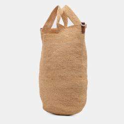 Pre Owned Loewe Beige Mini Raffia Slit Satchel