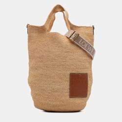 Pre Owned Loewe Beige Mini Raffia Slit Satchel