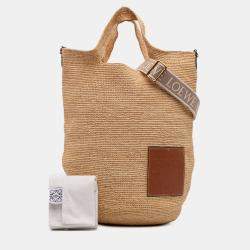 Pre Owned Loewe Beige Mini Raffia Slit Satchel