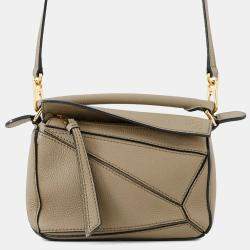 Pre Owned Loewe Puzzle Bag 2Waybag Greige Leather Size Mini