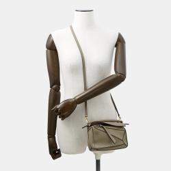 Pre Owned Loewe Puzzle Bag 2Waybag Greige Leather Size Mini