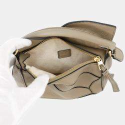 Pre Owned Loewe Puzzle Bag 2Waybag Greige Leather Size Mini