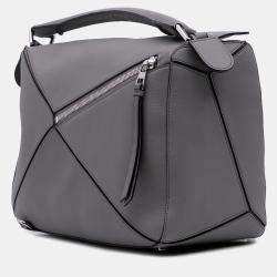 Pre Owned Loewe Grey Large Calfskin Puzzle Satchel